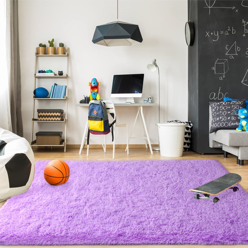 Merelax Modern Soft Fluffy Large Shaggy Rug for Bedroom Livingroom Dorm Kids Room Indoor Home Decorative, Non-Slip Plush Furry Fur Area Rugs Comfy Nursery Accent Floor Carpet 4'x6' Purple - Image 5
